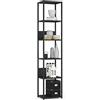AKORD Libreria Industrial Style a 6 Ripiani 40 cm | Libreria Ferro e Legno | Aperto | Struttura a Scaletta | Scaffali autoportanti per Ufficio, Cucina, Bagni, Soggiorni | Biblioteca Nero