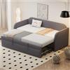 Rvjiahe Letto imbottito Divano letto allungabile 90/180 x 190 cm, con strisce verticali, con rete a doghe, letto multifunzione, tessuto di lino confortevole e traspirante (materasso non incluso