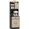 HOMCOM Credenza Cucina con Foro Passacavi, 180 cm Nero e Color Legno | Mobile Dispensa, Piano Portamicroonde, Mobile Cucina con Cassetto, 3 Ripiani Aperti, Armadietti, Sala da Pranzo, Soggiorno