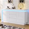 Oslghy Credenza Soggiorno Moderno Lucida, Credenza Cucina Bianca con LED, Mobile Soggiorno Contenitore Buffet Cucina Salvaspazio con 2 Ante e 3 Cassetti, Laminato regolabile, Bianco, 140x35x72cm