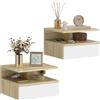 HOMCOM Set da 2 Comodini Sospesi Salvaspazio 35x32x22.5cm Bianco e Rovere