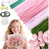 Sumtoco Scovolini Colorati per Lavoretti, Set di Scovolini per Bouquet di Tulipani, 400 Pezzi di Pipe Cleaner per Lavoretti, con 20 Pezzi di Filo Metallico Verde, 100 Stami, 100 Perla, Nastro, ECC