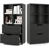 KOMFOTTEU Libreria Scaffale in Legno con 4 Cubi e 2 Cassetti, Libreria Chiusa con Dispositivo Antiribaltamento, Mobile per Soggiorno, Ufficio, Camera da Letto, 70 x 33,5 x 130 cm (Nero)
