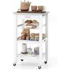 KOMFOTTEU Carrello Cucina con Ruote e Piano di Lavoro in Acciaio Inox, Carrello Portafrutta e Portavivande con Cassetto e Cestello Metallico, Carrellino Portaoggetti per Sala da Pranzo (Bianco)
