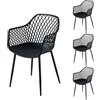 PPkrimnel Set di 4 sedie da sala da pranzo con schienale moderno geometrico in plastica con gambe in metallo, sedie da giardino per esterni, sedie da pranzo con braccioli, per balcone, nero