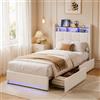 JiaOyu Letto singolo 90 x 200 cm, moderno letto imbottito con illuminazione a LED e funzione di ricarica USB, letto contenitore con 2 cassetti e rete a doghe, letto per ragazzi con testiera, senza