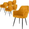 ECD Germany Set di 6 Sedie Sala da Pranzo con Schienale e Braccioli Ocra Giallo Senape Poltrone Soggiorno Cucina con Rivestimento in Velluto e Gambe in Metallo Poltroncine da Salotto Confortevoli