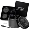 Spespo Herb Grinder, Tritatutto Premium in Alluminio da 2,5 pollici (63mm) con Fiore in Rilievo, 4 Pezzi, Tritatutto Grande con Raschietto per Polline (Nero)