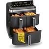 GOURMETmaxx FryUp3 - Friggitrice ad aria calda verticale, 3 camere, XXL, 17 litri, con display touch pieghevole multicolore, per 12 persone, 12 programmi one-touch