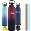 Motswedi Borraccia Termica 1 litro, con Cannuccia, Bottiglia Termica, Borraccia Acciaio Inox, 6*Cannucce, per Bevande Calde e Freddo per Campeggio, Palestra, Ciclismo, Rosso & Nero