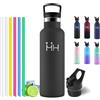 Motswedi Borraccia Termica 750ml, con Cannuccia, Bottiglia Termica, Borraccia Acciaio Inox, 6*Cannucce, per Bevande Calde e Freddo per Campeggio, Palestra, Ciclismo, Nero