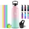 Motswedi Borraccia Termica 750ml, con Cannuccia, Bottiglia Termica, Borraccia Acciaio Inox, 6*Cannucce, per Bevande Calde e Freddo per Campeggio, Palestra, Ciclismo, Rosa & Verde