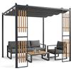 COSTWAY Gazebo da Giardino, Gazebo da Esterno con 2 Paraventi, Copertura Avvolgibile, Struttura Metallica e 8 Picchetti per Mercatini, Fiere e Campeggio, 230 x 230 x 220 cm (Stile 1)