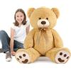 MorisMos Orsacchiotto Gigante di Peluche Rosa 120cm, Beige Orso XXL Morbido con Fiocco in Raso e Zampe Ricamate