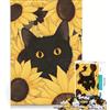 JIANGENNF Puzzle da 1000 pezzi per ragazzi con gatto nero tra i girasoli, gioco educativo, regalo di compleanno, collezione d'artista, belle arti 38x26cm