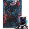 JIANGENNF Puzzle per adulti da 1000 pezzi con gatto nero in ambiente urbano, gioco rilassante, regalo di compleanno, regalo di Natale 38x26cm