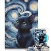 JIANGENNF Puzzle da 1000 pezzi Gatto nero nella notte stellata, gioco educativo, rilassante e stimolante per la mente, ideale come decorazione da scrivania 38x26cm