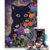 JIANGENNF Puzzle per adulti da 1000 pezzi: Gatto nero tra i fiori, gioco interattivo, attività divertenti da fare a casa, regalo per donne 38x26cm