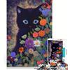 JIANGENNF Puzzle da 1000 pezzi per ragazzi, gatto nero tra i fiori, decorazione da parete, stimola la memoria, compleanno e Natale 38x52cm