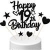 Conruich Decorazione per Torta di Compleanno 19 anni Ragazzo Ragazza, Cake Topper Happy 19th Birthday Nero, Torta Stella Cuore Nero per Decorazione Festa 19 anni Compleanno Ragazza Ragazzo