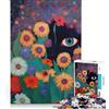 JIANGENNF Puzzle da 1000 pezzi per adulti, gatto nero tra i fiori, gioco educativo, decorazione per la casa, collezione d'artista, belle arti 38x26cm