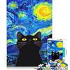 JIANGENNF Puzzle da 1000 pezzi per adulti, gatto nero in una notte stellata, gioco educativo, decorazione per la casa, collezione d'artista, belle arti 38x26cm