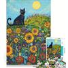 JIANGENNF Puzzle da 1000 pezzi Gatto nero in un campo di girasoli, decorazione da parete, stimolante da completare, per rafforzare l'amore tra le coppie 38x52cm