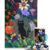 JIANGENNF Puzzle da 1000 pezzi Gatto nero tra i fiori, gioco per tutta la famiglia, divertente e spiritoso, compleanno e Natale 38x52cm