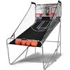 KOMFOTTEU Set di cestini da pallacanestro, arcade pieghevole a doppio cestino con contatore elettronico, 8 in 1 macchina da tiro da basket con 4 palline e pompa, 202 x 107 x 205 cm (grigio)