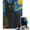 JIANGENNF Puzzle da 1000 pezzi per ragazzi: Gatto nero in una notte stellata, giocattolo decorativo da parete, decorazione perfetta, regalo di Natale o compleanno 38x26cm