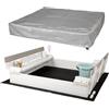 WONDERMAKE® Design Sabbiera con copertura, panca e fondo, sabbiera quadrata in legno con panca, chiudibile, per esterni, giardino, per bambini, 120 x 120 cm, abete, bianco grigio argento