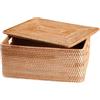 FIYAMMY Cestino in rattan con coperchio, grande cestino quadrato con coperchio per riporre scatole in rattan (30 cm L x 20 cm L x 15 cm A)
