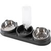 Generic Tripla ciotola per gatti con dispenser d'acqua, ciotola rialzata a 15°, per cani di piccola taglia, in plastica, ideale per l'alimentazione interna (grigio, taglia unica)