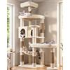 Globlazer S65 Tiragraffi Beige Stabile per 2-4 Grand Gatti Maine Coon 165cm | Albero Torre con 2 Grandi Imbottiti Piattaforma, Extralarge Amaca, Grotte, Robusto e Sicuro con Supporto per Grande Gattos