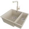 PRIMAGRAN Lavandino sottotop al Mobile 60cm + Rubinetto, 56x47cm | Set: Rubinetto BW3010 + Kit di scarico + Lavello in Granito a 1,5 vasche - London Duo, Beige