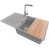 PRIMAGRAN Lavandino da Cucina al Mobile 60cm + Rubinetto, 90x50cm | Set: Rubinetto BW3010 + Kit di scarico + Tagliere + Lavello in Granito a 1 Vasca - Copenhagen Top, Grigio