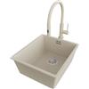 PRIMAGRAN Lavandino da Cucina al Mobile 45cm + Rubinetto, 41x47cm | Set: Rubinetto BW6030 + Kit di scarico + Lavello in Granito a 1 Vasca - London Slim, Beige