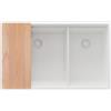 PRIMAGRAN Lavello sottotop al Mobile 80cm + Kit di scarico, 76x47cm | Set: Kit di scarico + Tagliere + Lavandino in Granito a 2 vasche - Prague Duo Level, Tutto Bianco