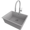 PRIMAGRAN Lavandino sottotop al Mobile 60cm + Rubinetto, 56x44cm | Set: Rubinetto BW6030 + Kit di scarico + Lavello in Granito a 1 Vasca - Venezia Easy, Tutto Grigio