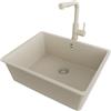 PRIMAGRAN Lavandino sottotop al Mobile 60cm + Rubinetto, 56x44cm | Set: Rubinetto BW3010 + Kit di scarico + Lavello in Granito a 1 Vasca - Venezia Easy, Tutto Beige
