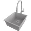 PRIMAGRAN Lavandino da Cucina al Mobile 45cm + Rubinetto, 41x47cm | Set: Rubinetto BW6030 + Kit di scarico + Lavello in Granito a 1 Vasca - London Slim, Grigio