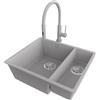 PRIMAGRAN Lavandino sottotop al Mobile 60cm + Rubinetto, 56x47cm | Set: Rubinetto BW6030 + Kit di scarico + Lavello in Granito a 1,5 vasche - London Duo, Grigio