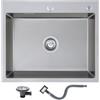 KEOKBON Lavello da cucina Nano Silver, 50 x 45 cm, in acciaio inox, rettangolare, moderno, in acciaio inox, piccolo lavello da incasso, mobile da cucina a partire da 60 cm, 1 lavello con 2 fori per