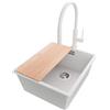 PRIMAGRAN Lavandino da Cucina al Mobile 45cm + Rubinetto, 41x47cm | Set: Rubinetto BW6030 + Kit di scarico + Tagliere + Lavello in Granito a 1 Vasca - London Slim, Bianco