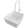 PRIMAGRAN Lavandino da Cucina al Mobile 45cm + Rubinetto, 41x47cm | Set: Rubinetto BW6030 + Kit di scarico + Lavello in Granito a 1 Vasca - London Slim, Tutto Bianco