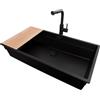 PRIMAGRAN Lavandino sottotop al Mobile 90cm + Rubinetto, 86x47cm | Set: Rubinetto BW3010 + Kit di scarico + Tagliere + Lavello in Granito a 1 Vasca - Prague 90 Level, Tutto Nero