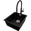 PRIMAGRAN Lavandino da Cucina al Mobile 45cm + Rubinetto, 41x47cm | Set: Rubinetto BW6030 + Kit di scarico + Lavello in Granito a 1 Vasca - London Slim, Nero
