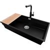 PRIMAGRAN Lavandino sottotop al Mobile 90cm + Rubinetto, 86x47cm | Set: Rubinetto BW3010 + Kit di scarico + Tagliere + Lavello in Granito a 1 Vasca - Prague 90 Level, Nero