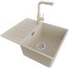 PRIMAGRAN Lavandino Angolare al Mobile 45cm + Rubinetto, 62x50cm | Set: Rubinetto BW3010 + Kit di scarico + Lavello in Granito a 1 Vasca - Copenhagen, Beige
