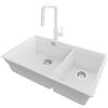 PRIMAGRAN Lavandino sottotop al Mobile 80cm + Rubinetto, 76x47cm | Set: Rubinetto BW9070 + Kit di scarico + Lavello in Granito a 2 vasche - Prague Duo Level, Bianco